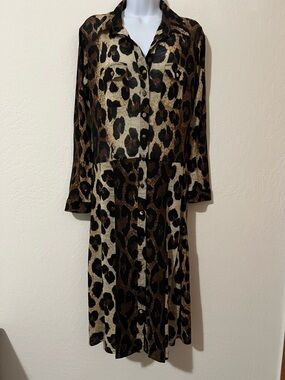 Samantha Sung - Audrey Leopard Print Button-Front Shirt Dress - Black & Brown